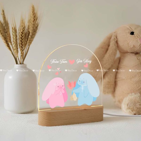 Đèn ngủ hình cặp đôi Thỏ, Decor in UV sắc nét, quà sinh nhật, quà lưu niệm ý nghĩa - Hình ảnh 2