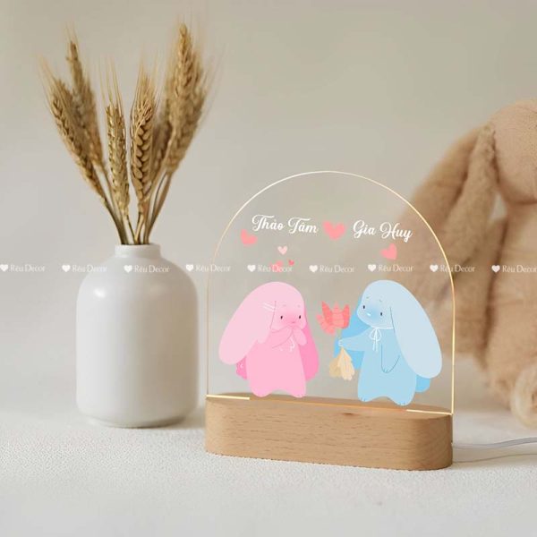 Đèn ngủ hình cặp đôi Thỏ, Decor in UV sắc nét, quà sinh nhật, quà lưu niệm ý nghĩa - Hình ảnh 3