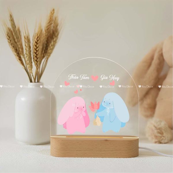 Đèn ngủ hình cặp đôi Thỏ, Decor in UV sắc nét, quà sinh nhật, quà lưu niệm ý nghĩa - Hình ảnh 4