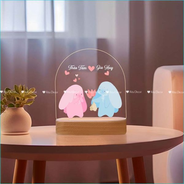Đèn ngủ hình cặp đôi Thỏ, Decor in UV sắc nét, quà sinh nhật, quà lưu niệm ý nghĩa - Hình ảnh 5