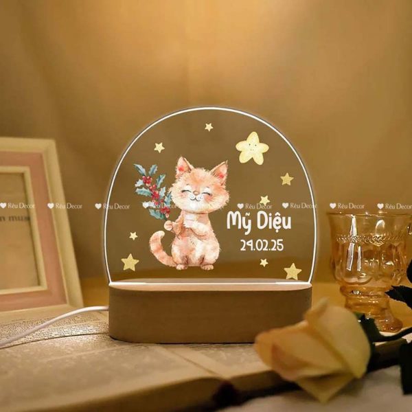 Đèn ngủ hình Mèo đáng yêu, Decor in UV sắc nét, quà sinh nhật, quà lưu niệm ý nghĩa