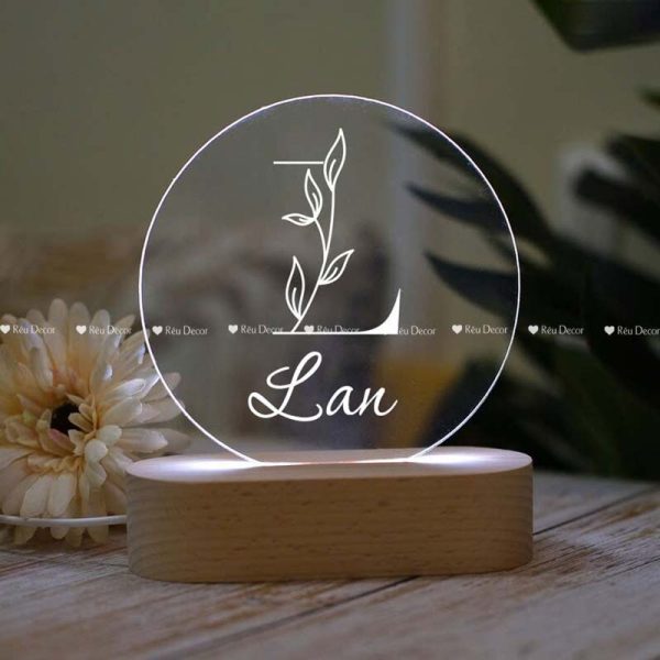 Đèn ngủ khắc Tên chữ cái đầu, Decor in UV sắc nét, quà sinh nhật, quà lưu niệm ý nghĩa - Hình ảnh 3