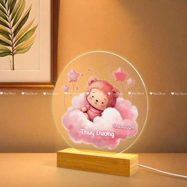 Đèn ngủ Gấu hồng khắc tên bé, Decor in UV sắc nét, quà sinh nhật, quà lưu niệm ý nghĩa - Hình ảnh 3