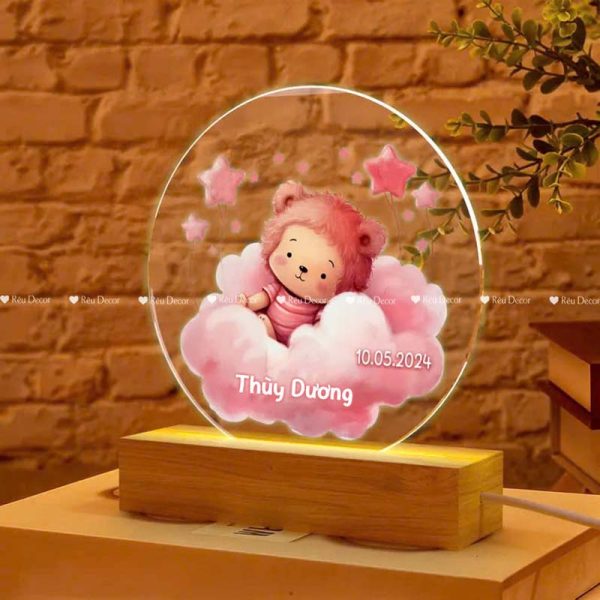Đèn ngủ Gấu hồng khắc tên bé, Decor in UV sắc nét, quà sinh nhật, quà lưu niệm ý nghĩa - Hình ảnh 4