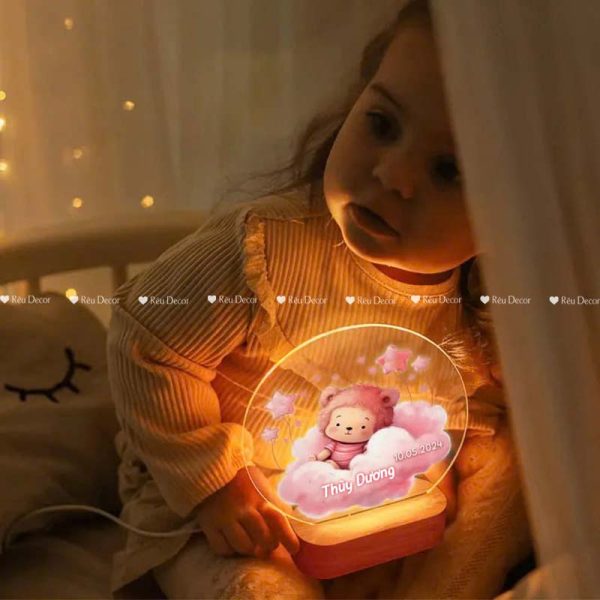 Đèn ngủ Gấu hồng khắc tên bé, Decor in UV sắc nét, quà sinh nhật, quà lưu niệm ý nghĩa - Hình ảnh 5