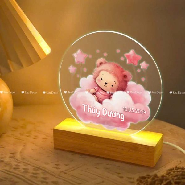 Đèn ngủ Gấu hồng khắc tên bé, Decor in UV sắc nét, quà sinh nhật, quà lưu niệm ý nghĩa - Hình ảnh 6