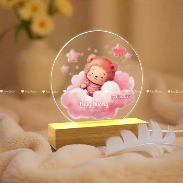 Đèn ngủ Gấu hồng khắc tên bé, Decor in UV sắc nét, quà sinh nhật, quà lưu niệm ý nghĩa - Hình ảnh 7