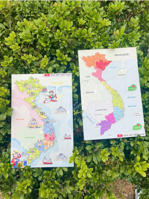 Bản đồ Việt Nam, in màu sắc nét, giúp bé học địa lý, khám phá các vùng miền, trang trí góc học tập siêu sinh động