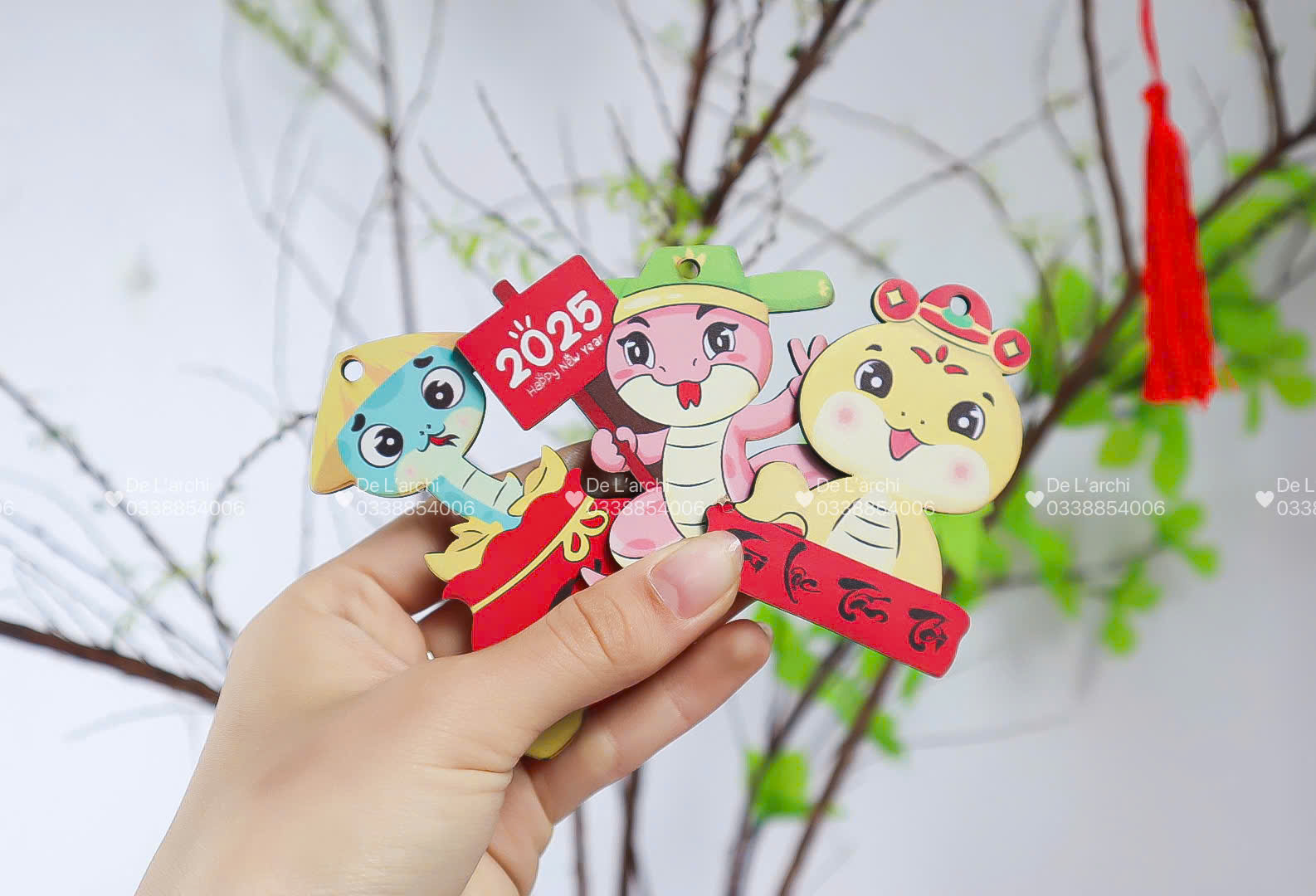 Hình Trang Trí Tết In Màu Sẵn – Treo Cành Đào Mai Mận - Hình ảnh 2