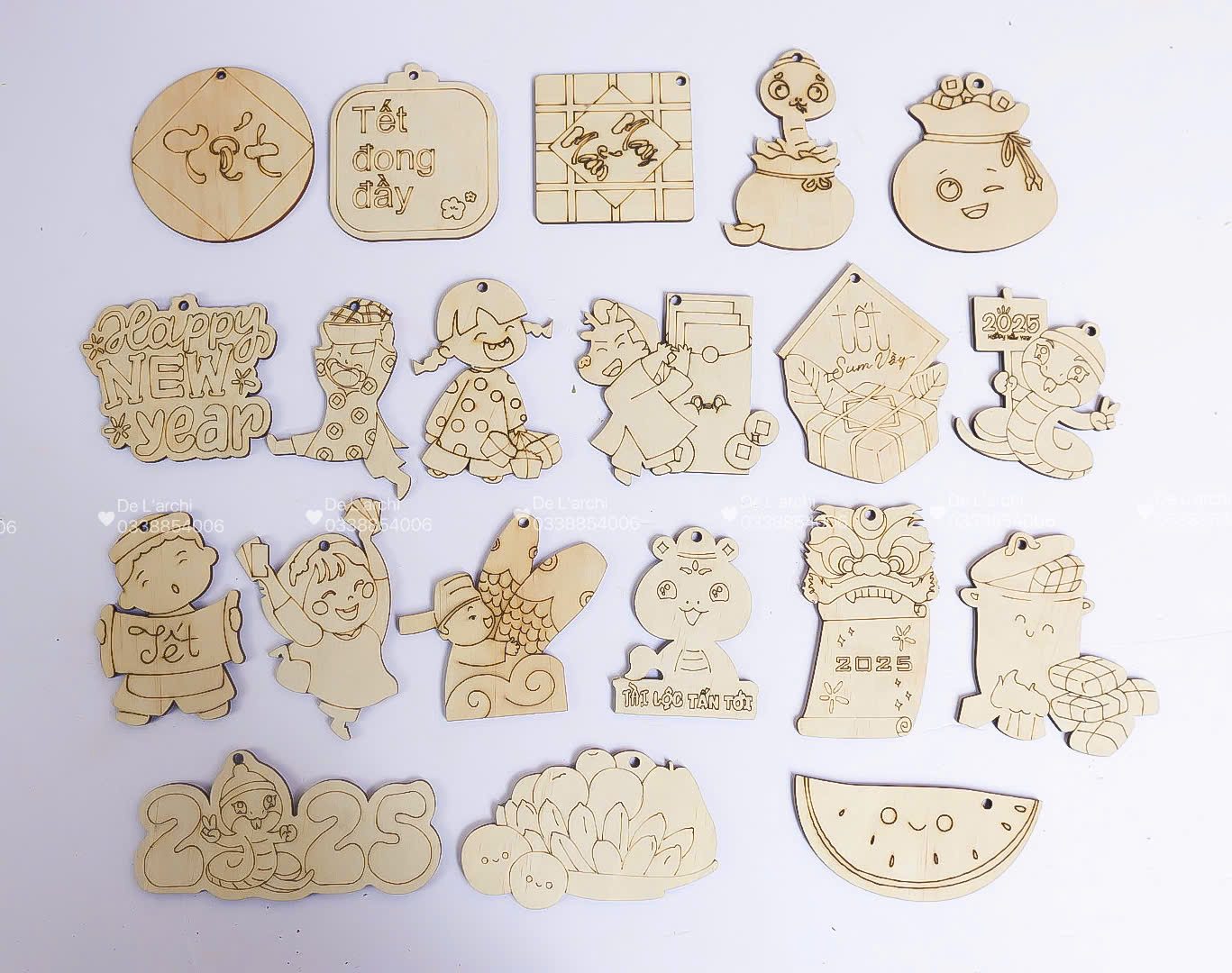 Hình Trang Trí Tết In Màu Sẵn – Treo Cành Đào Mai Mận - Hình ảnh 11