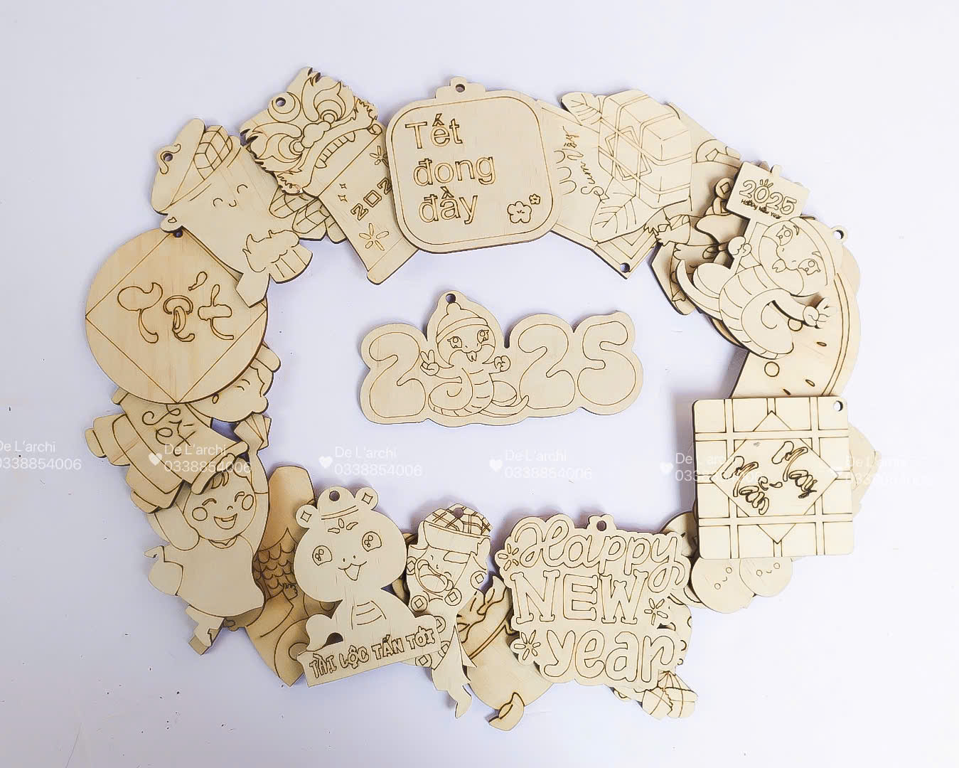 Hình Trang Trí Tết In Màu Sẵn – Treo Cành Đào Mai Mận - Hình ảnh 12