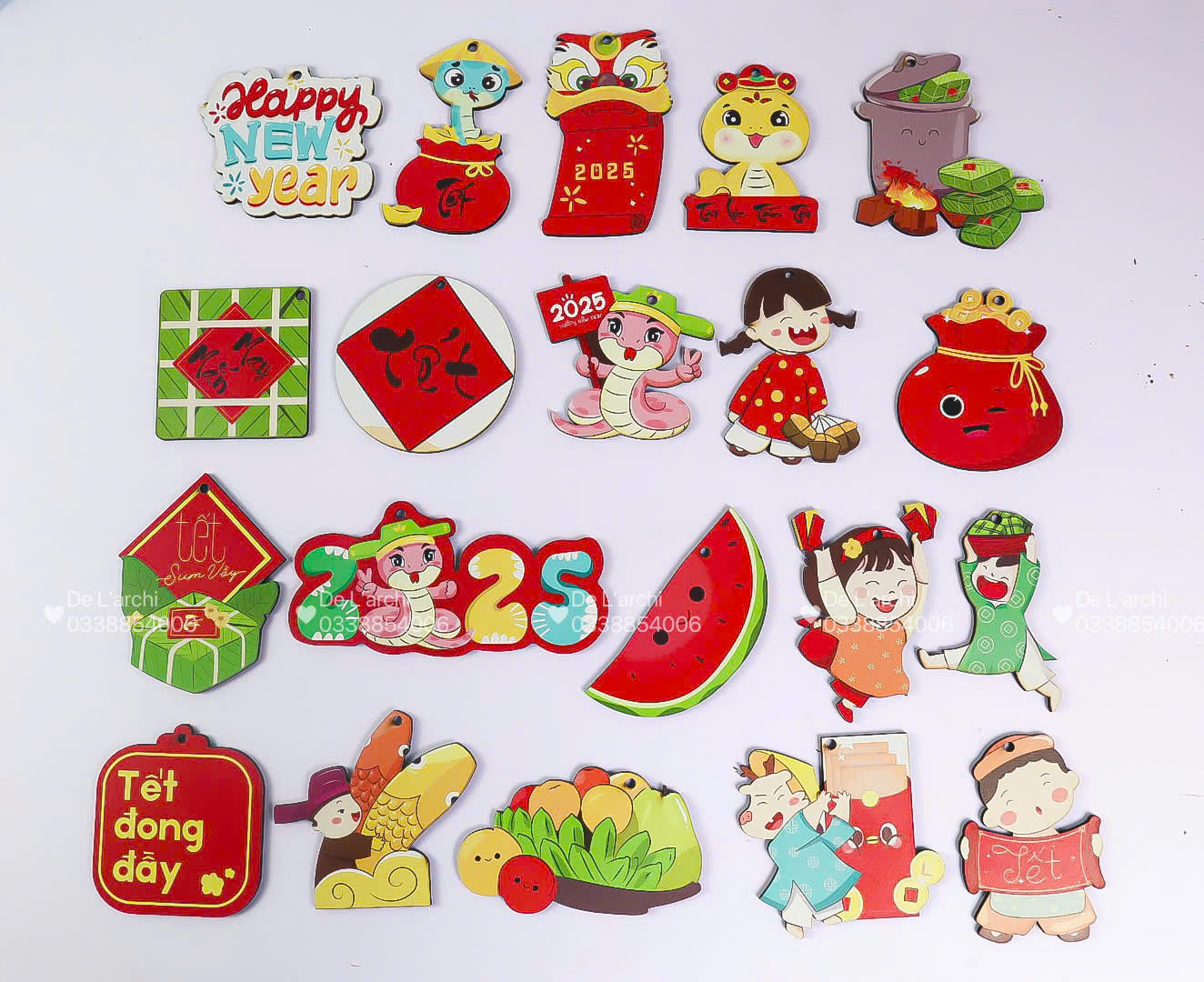 Hình Trang Trí Tết In Màu Sẵn – Treo Cành Đào Mai Mận - Hình ảnh 3