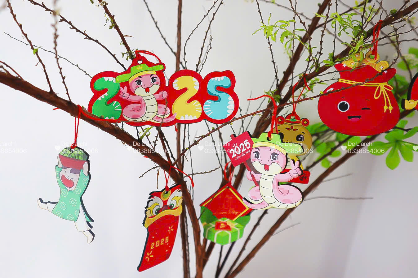 Hình Trang Trí Tết In Màu Sẵn – Treo Cành Đào Mai Mận - Hình ảnh 4