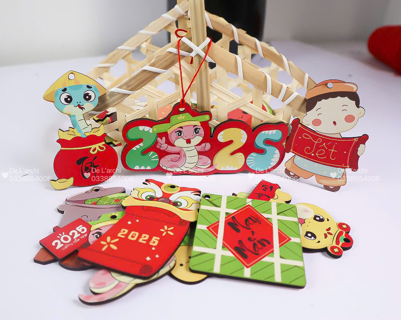 Hình Trang Trí Tết In Màu Sẵn – Treo Cành Đào Mai Mận - Hình ảnh 5