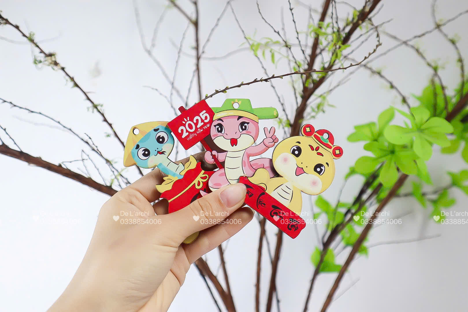 Hình Trang Trí Tết In Màu Sẵn – Treo Cành Đào Mai Mận - Hình ảnh 6