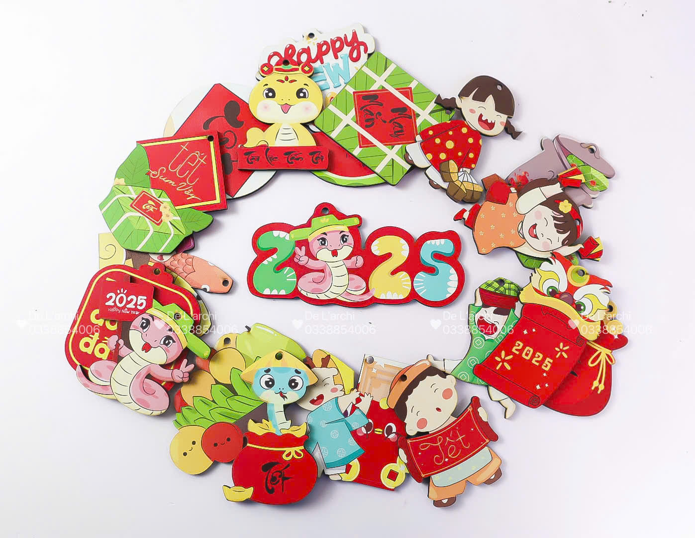 Hình Trang Trí Tết In Màu Sẵn – Treo Cành Đào Mai Mận - Hình ảnh 7