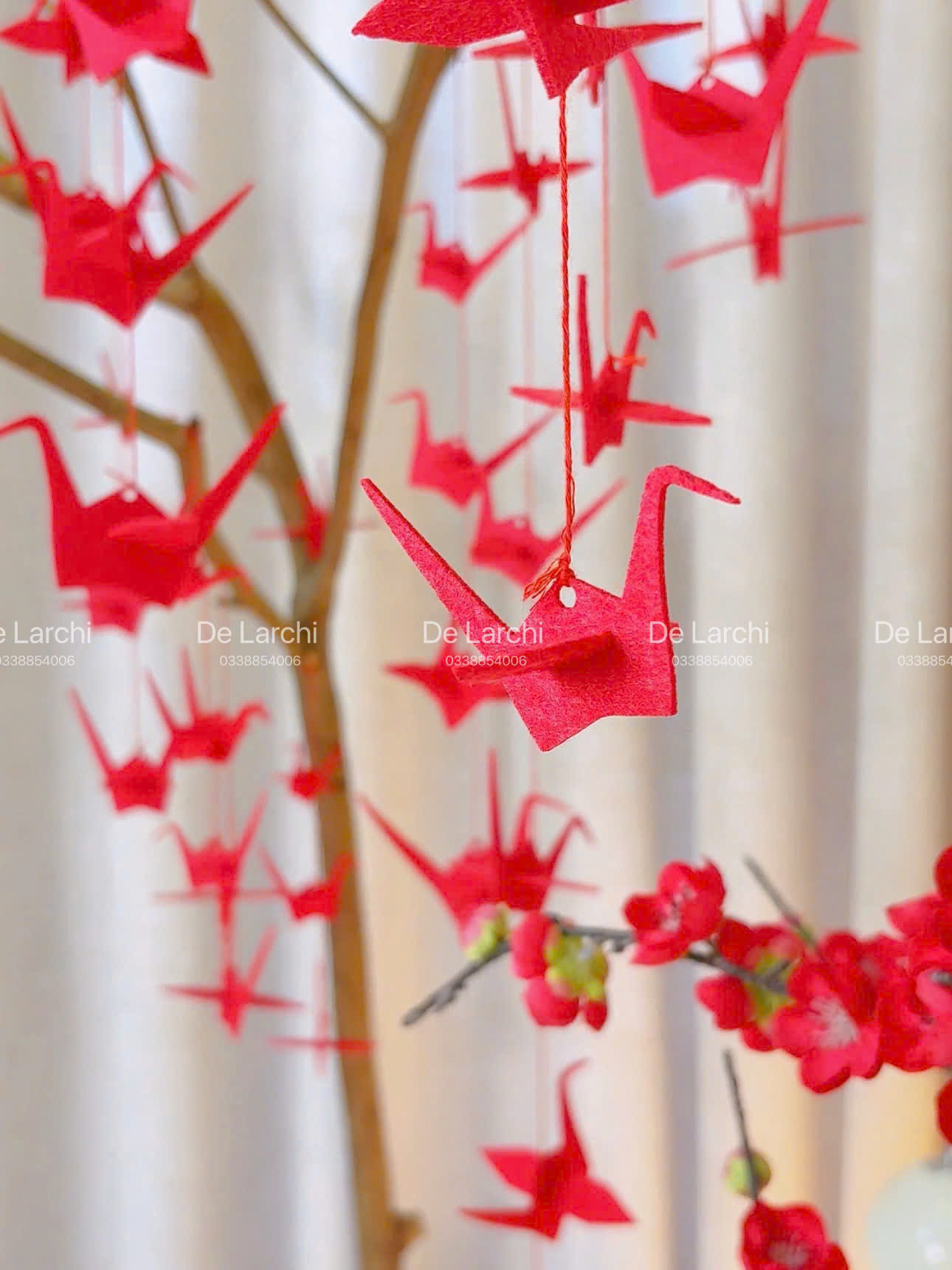Set 10 Hạc Đỏ Treo Tết – Vải Dày Cao Cấp – Phụ Kiện Trang Trí Mai Đào - Hình ảnh 13
