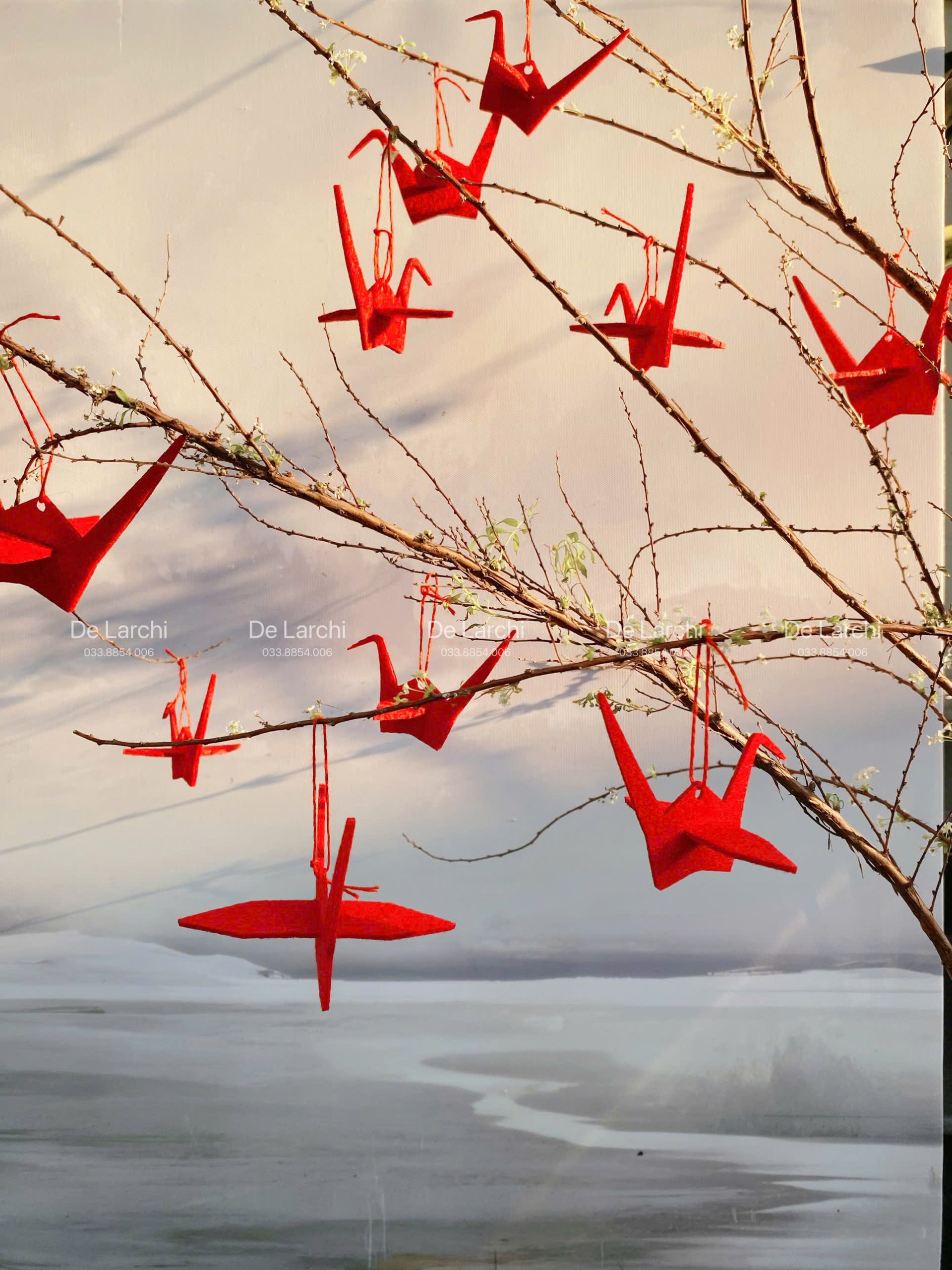 Set 10 Hạc Đỏ Treo Tết – Vải Dày Cao Cấp – Phụ Kiện Trang Trí Mai Đào - Hình ảnh 4