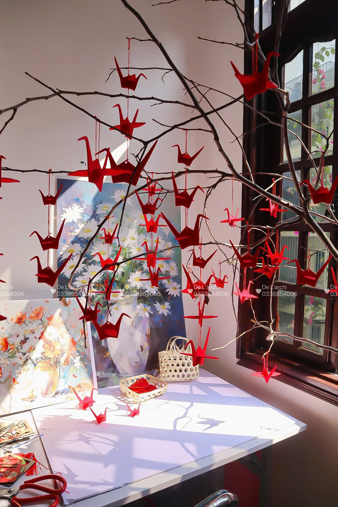 Set 10 Hạc Đỏ Treo Tết – Vải Dày Cao Cấp – Phụ Kiện Trang Trí Mai Đào - Hình ảnh 5