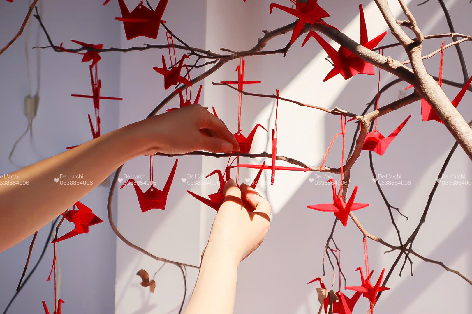 Set 10 Hạc Đỏ Treo Tết – Vải Dày Cao Cấp – Phụ Kiện Trang Trí Mai Đào - Hình ảnh 6