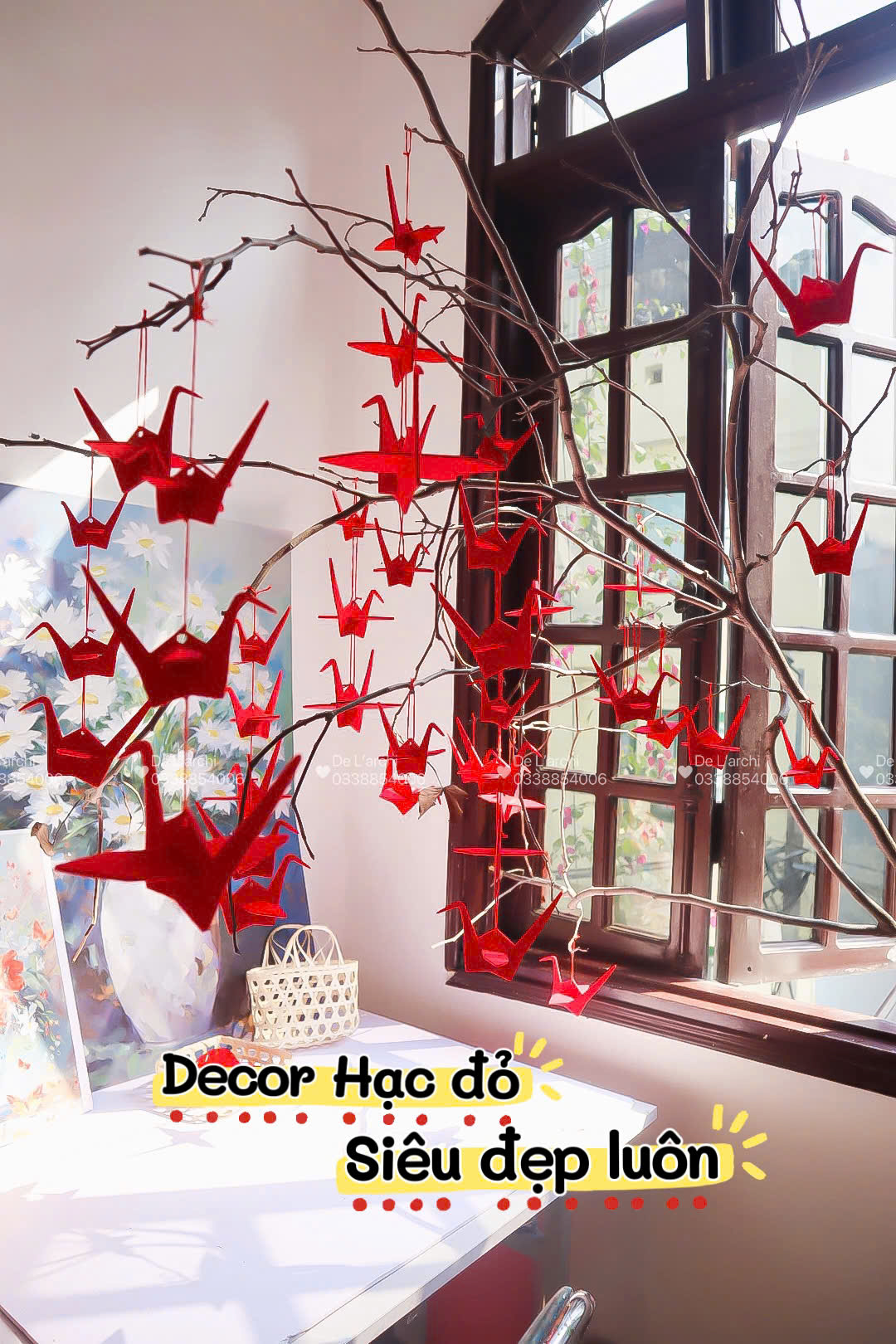 Set 10 Hạc Đỏ Treo Tết – Vải Dày Cao Cấp – Phụ Kiện Trang Trí Mai Đào - Hình ảnh 9