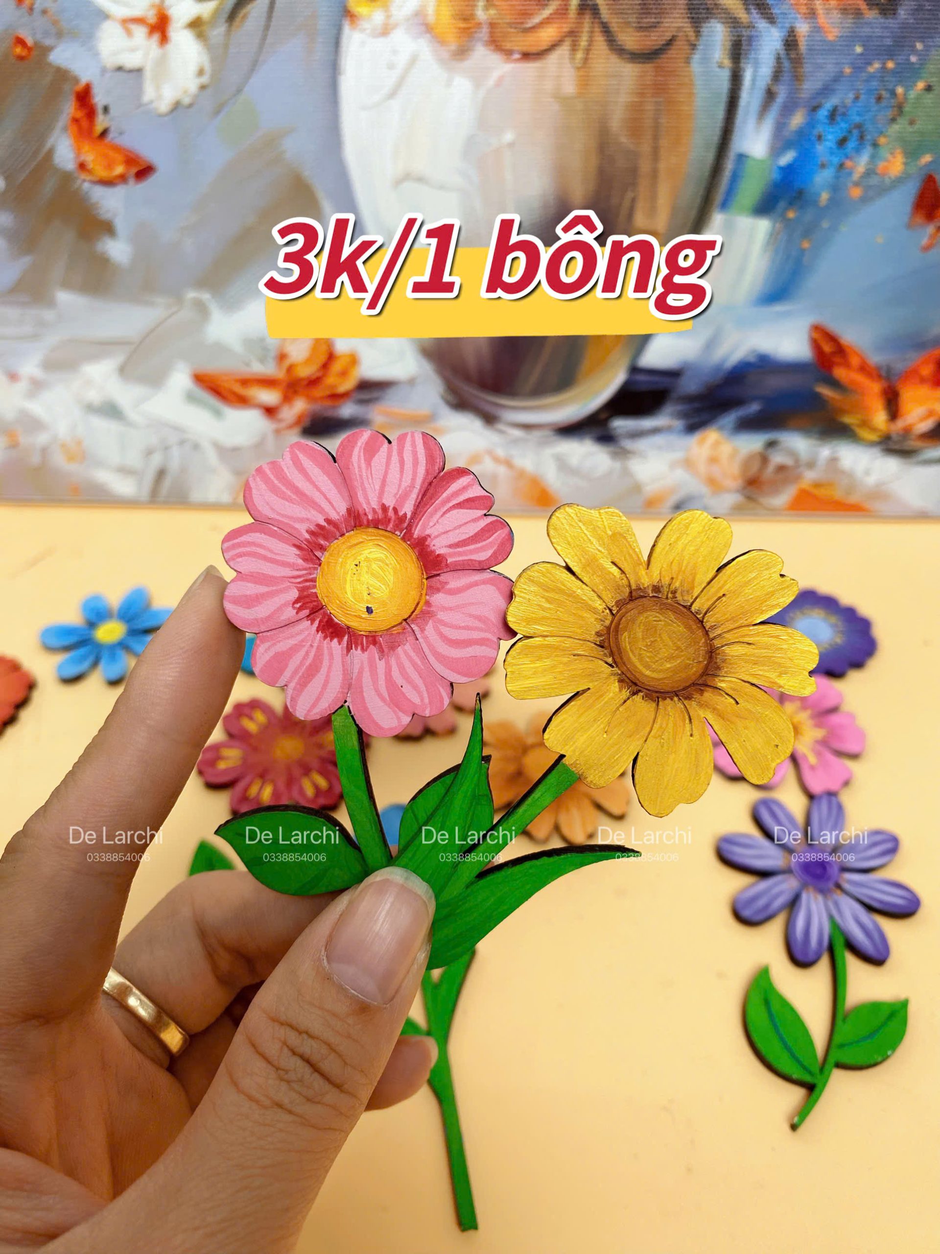 Hoa Trang Trí Handmade 3K Size 5–8cm – Hoa Decor Lớn Đẹp - Hình ảnh 8