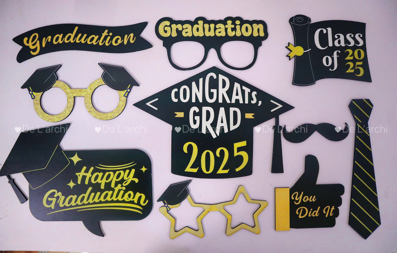 Combo 10 Phụ Kiện Checkin Tốt Nghiệp – Gỗ 3mm In UV