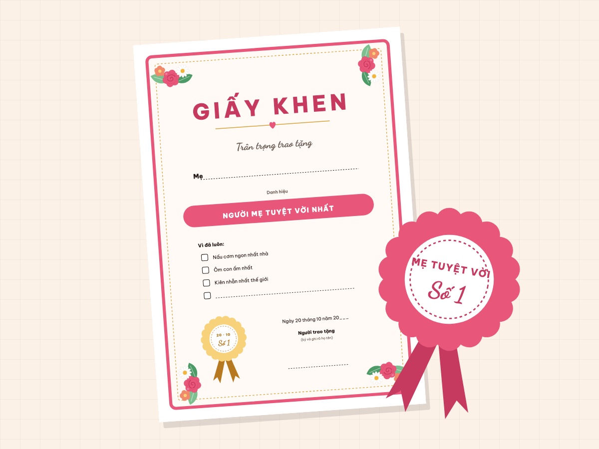 Giấy khen & huy chương cho mẹ