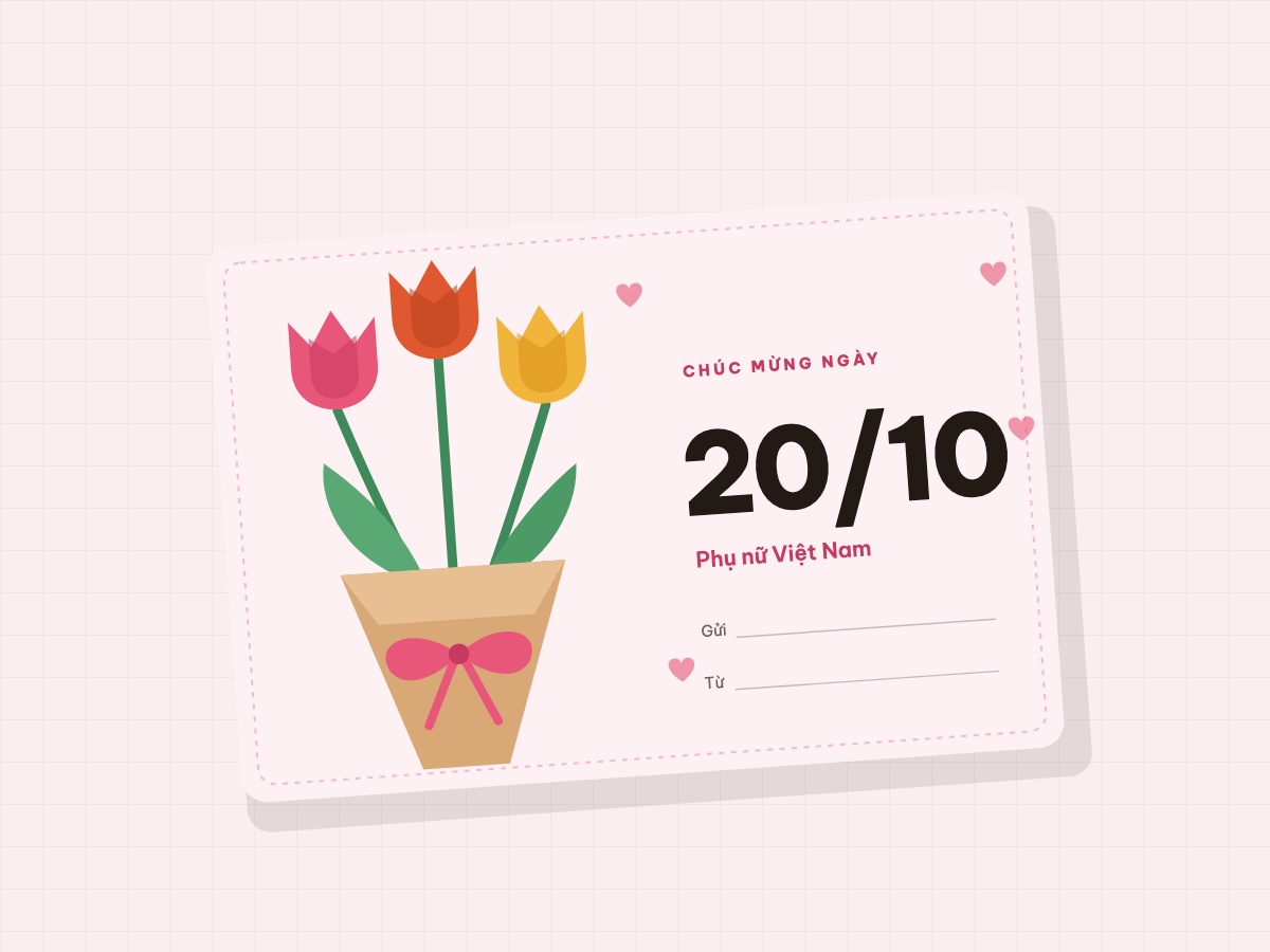 Thiệp 20/10 hoa tulip nổi